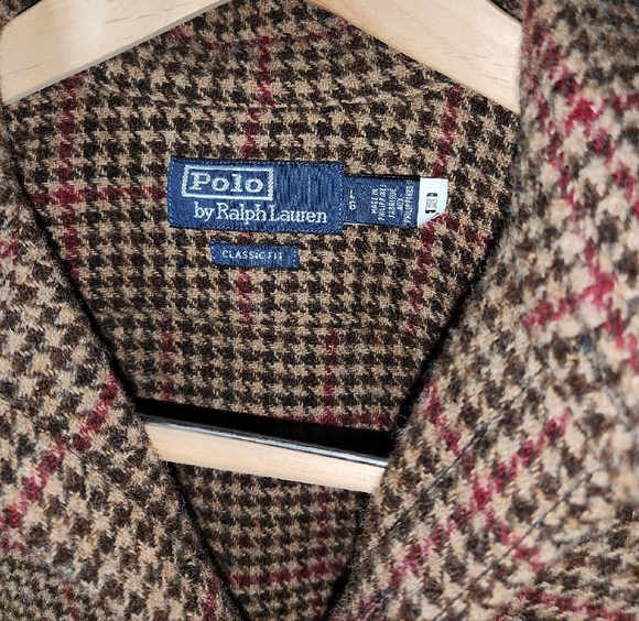Polo Ralph Lauren Houndstooth Brown Wool Shirt Jacket LIKE NEW - Picture 2 of 9